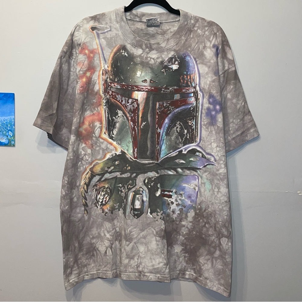 VTG Liquid Blue 1997 Star Wars Boba Fett Tie Dye Short Sleeve Shirt - Mens Sz XL